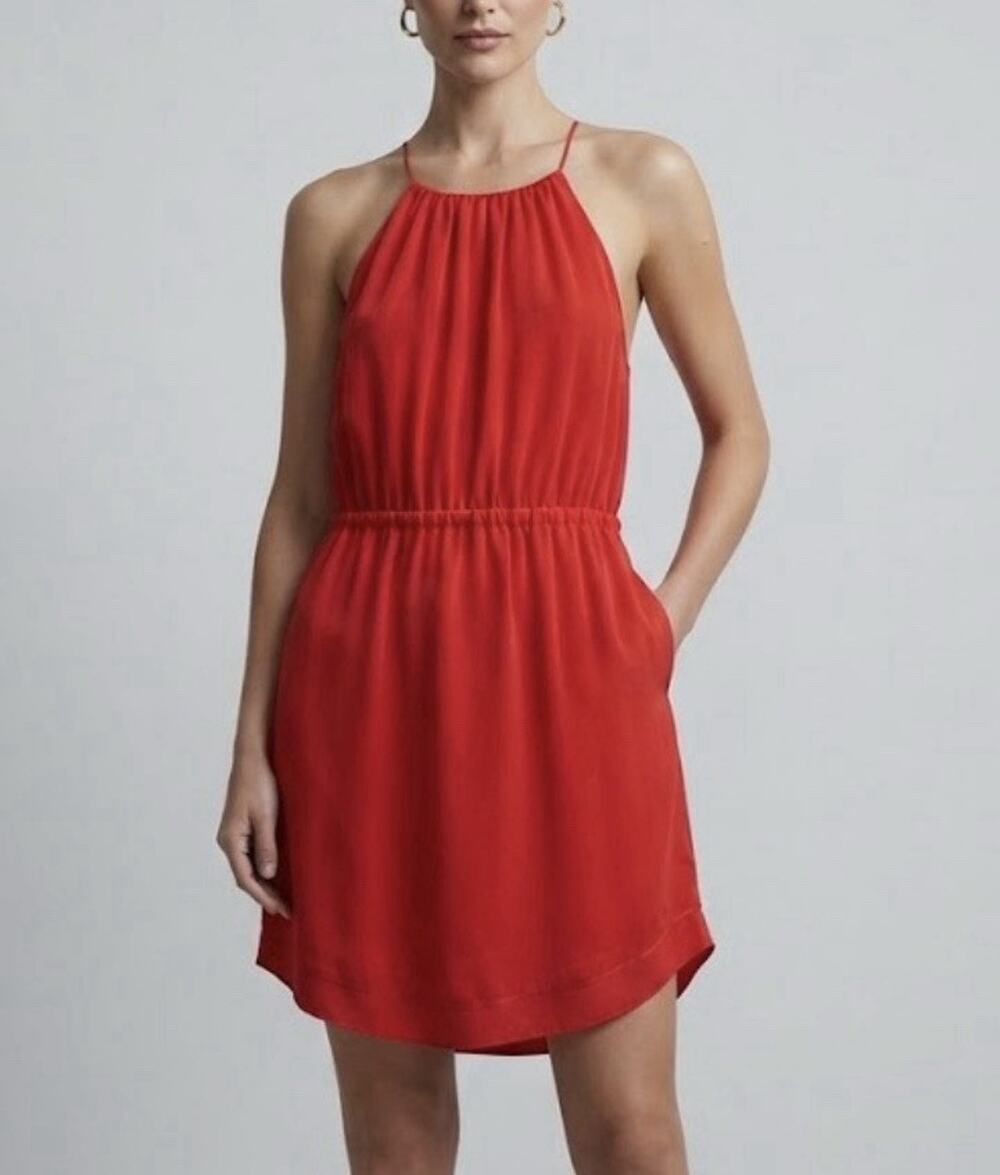 Madewell Red Chiffon Slip Dress V-Neck Strappy Sleeveless Pockets Size 6